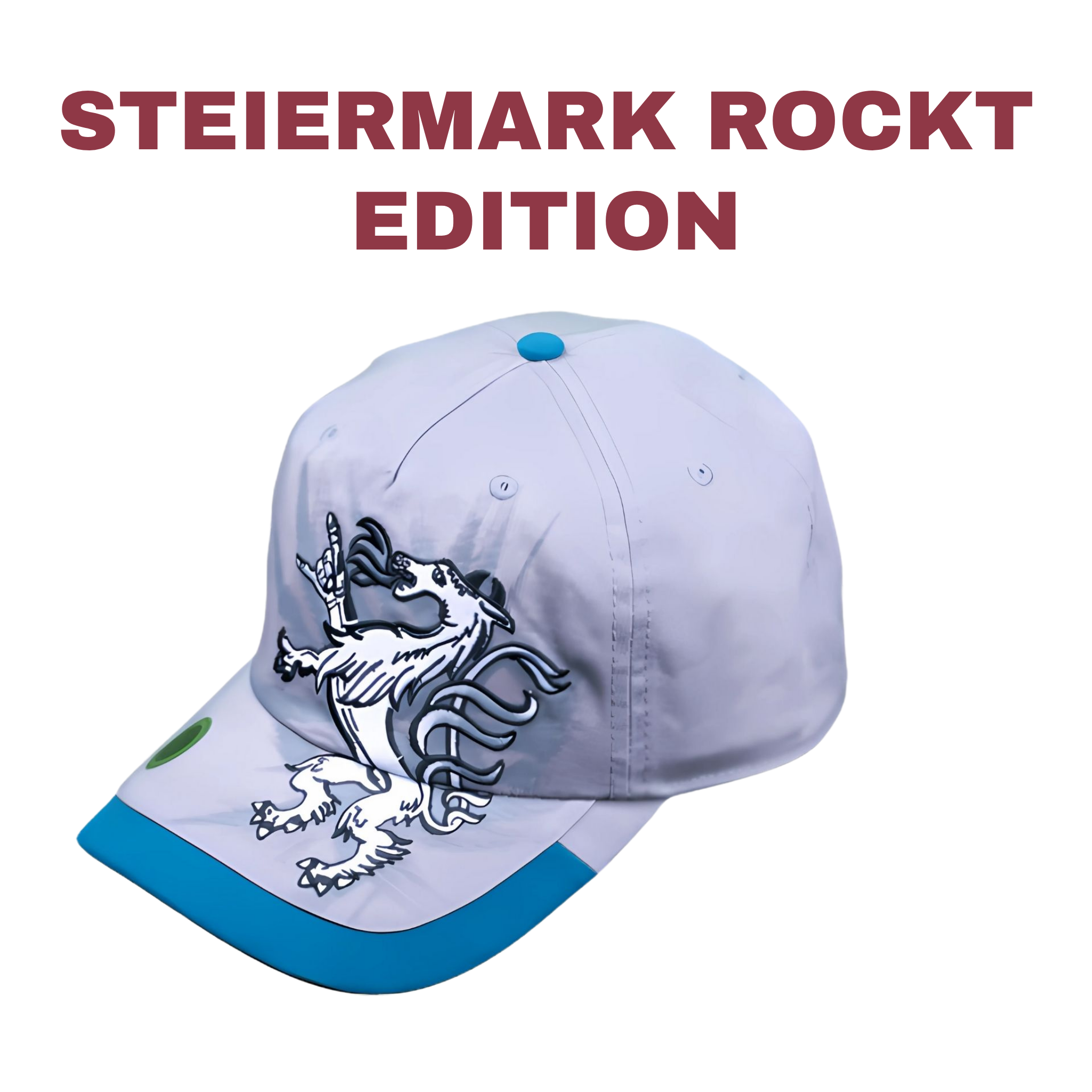 Weiße Steiermark Cap mit blauem Schildrand und gesticktem Panther-Wappen – limitierte Edition